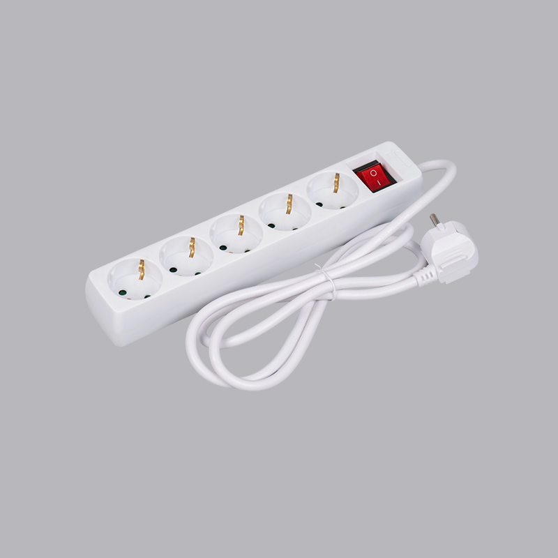 LOB-05K Německý typ pravoúhlého 5cestného prodlužovacího kabelu s vypínačem Multi-Socket