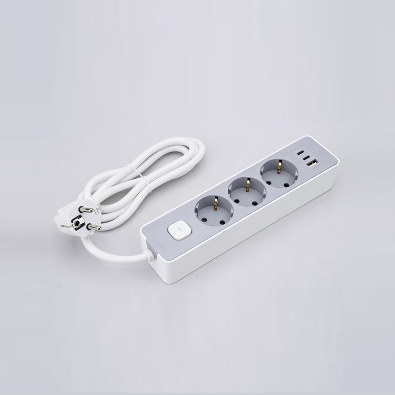 LOB-03K-AC Německý typ 3-zásuvkové napájecí lišty s vypínačem, PD rychlou nabíječkou, 1 USB-A a 2 porty Type-C Multi-Socket
